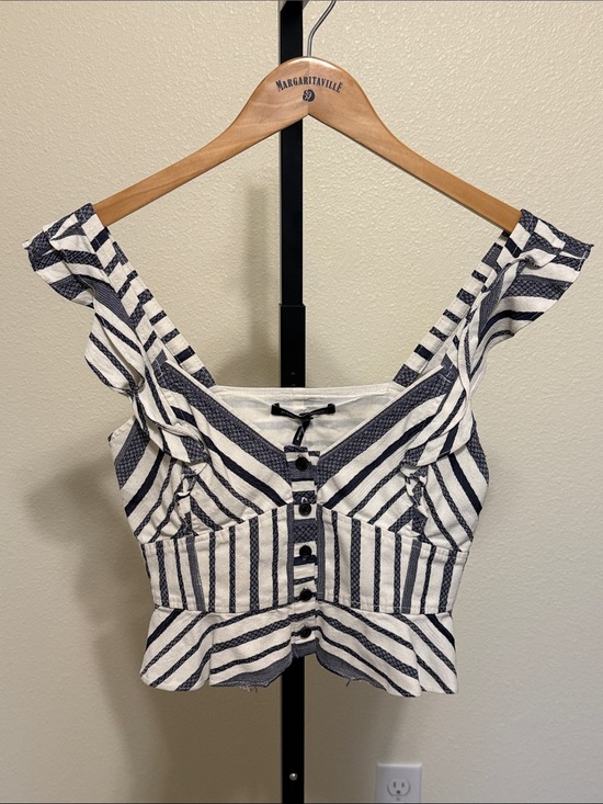 Marissa Webb Tops - Marissa Web 💗Striped Button-Front Crop Top - Navy & White